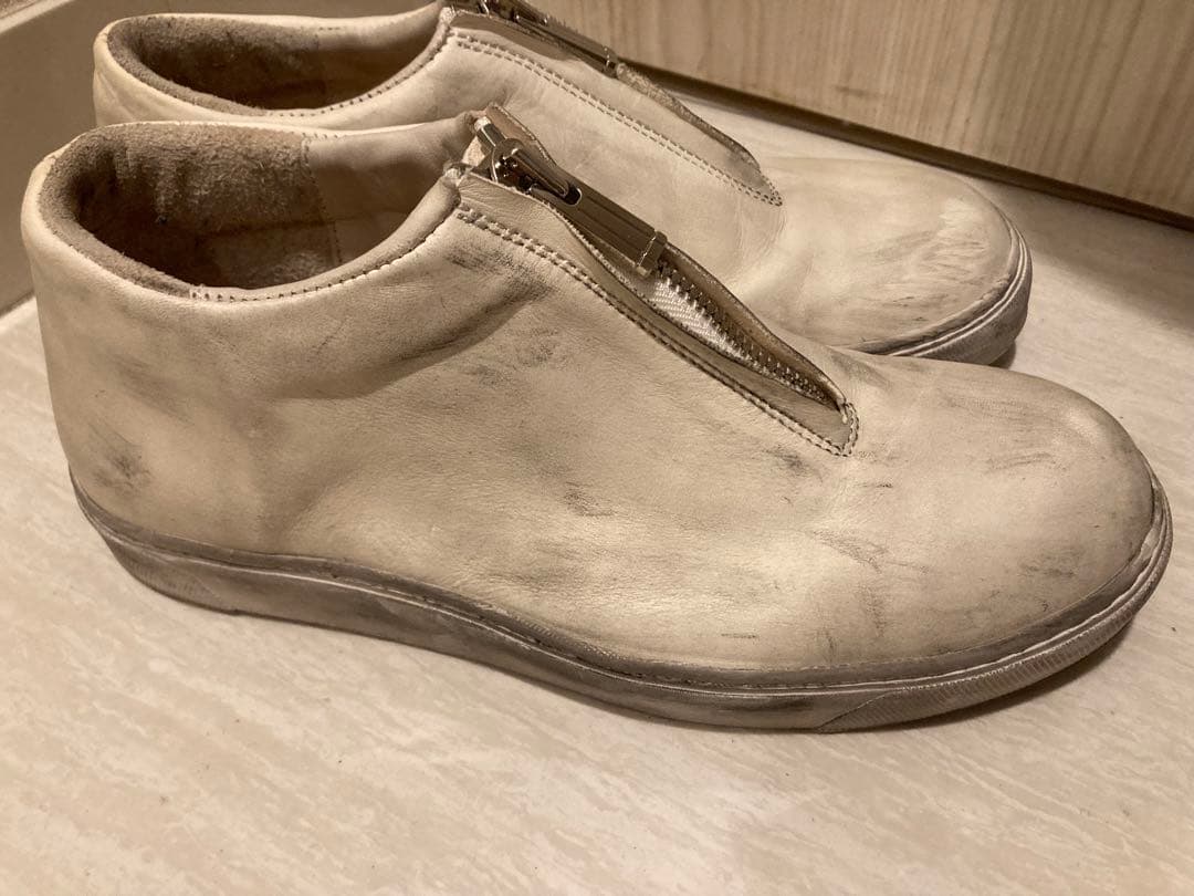 portaille ポルタユ　ホワイトレザー ジッパースニーカー