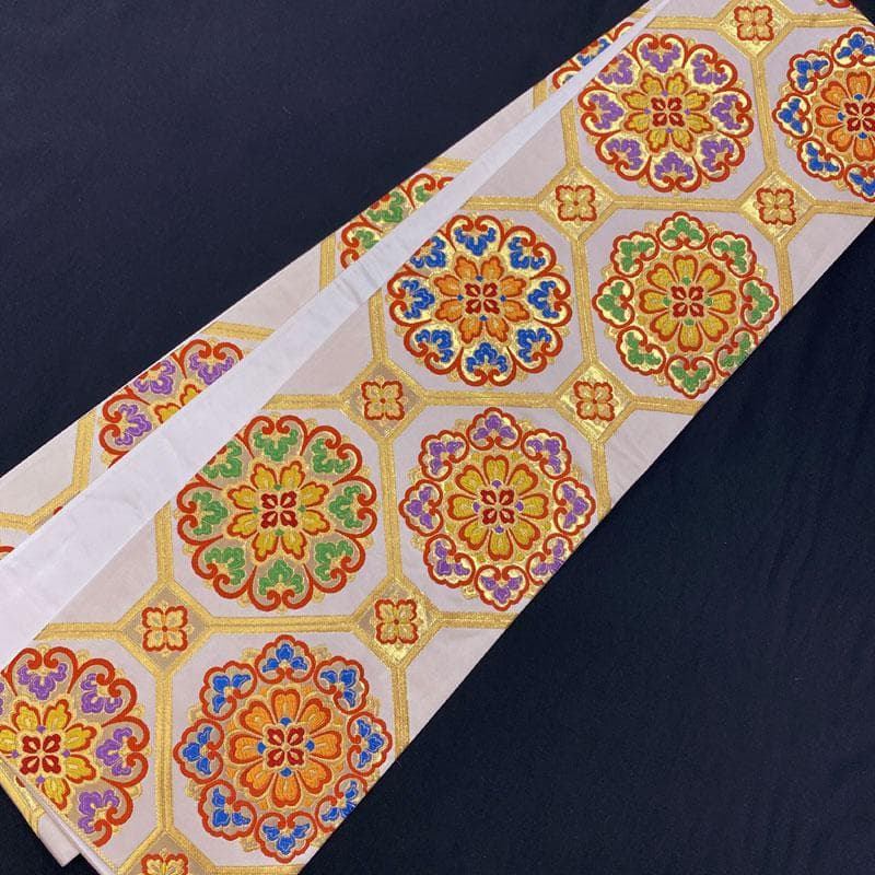 503ag61◎七五三 7歳 全通袋帯 ハーフ成人式 唐花 オフホワイト◎美品