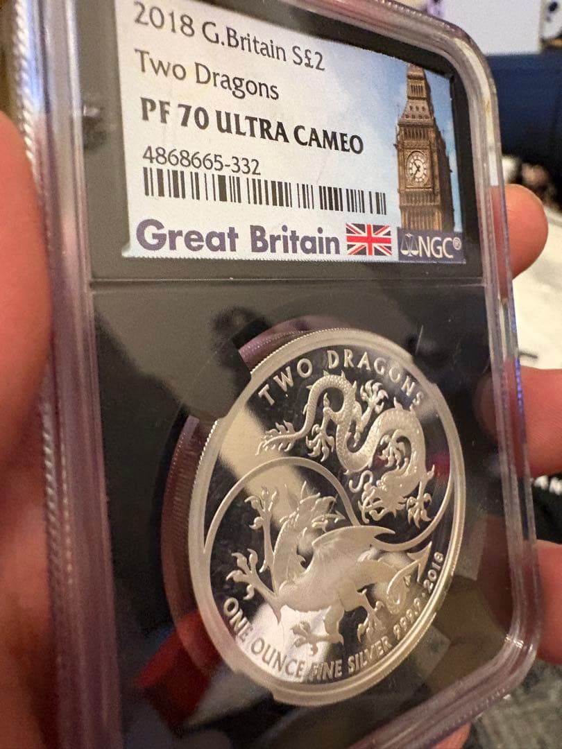 2018年 イギリス「Two Dragons」銀貨（£2）NGC鑑定 PF70