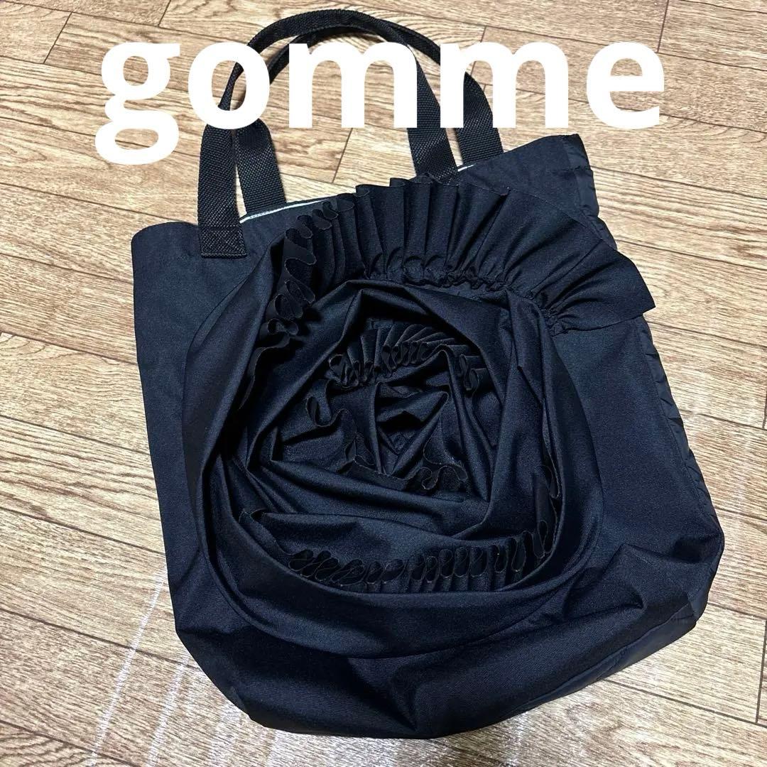 gomme 黒 お花のトートバッグ