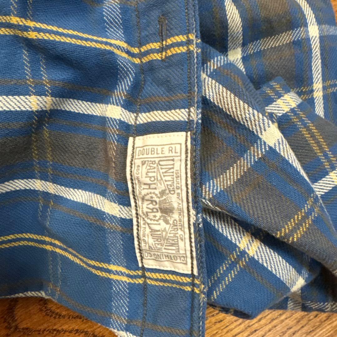 青系チェック柄長袖シャツ