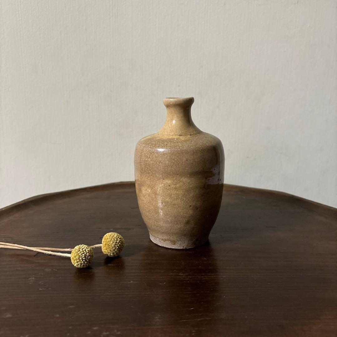 古い瀬戸小徳利　江戸明治　黄瀬戸　美濃　花器　酒器　アンティーク　古道具　検李朝