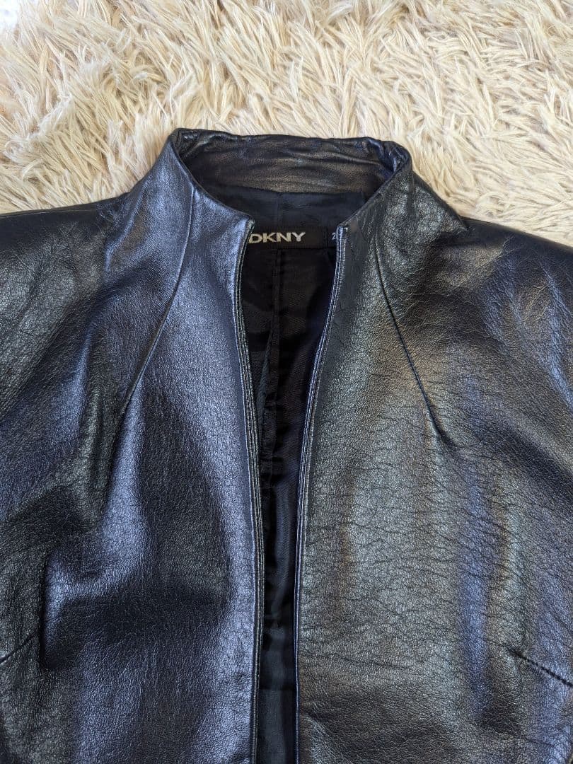 DKNY レザージャケット ラム革 スタンドカラー シングル ライダース 黒