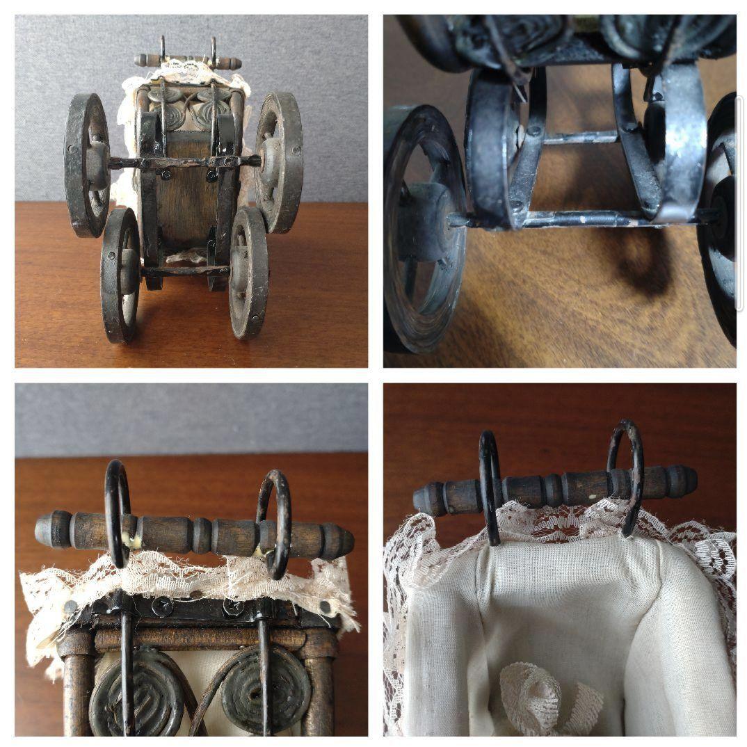 ヴィンテージ風 ミニチュア乳母車 木製車輪