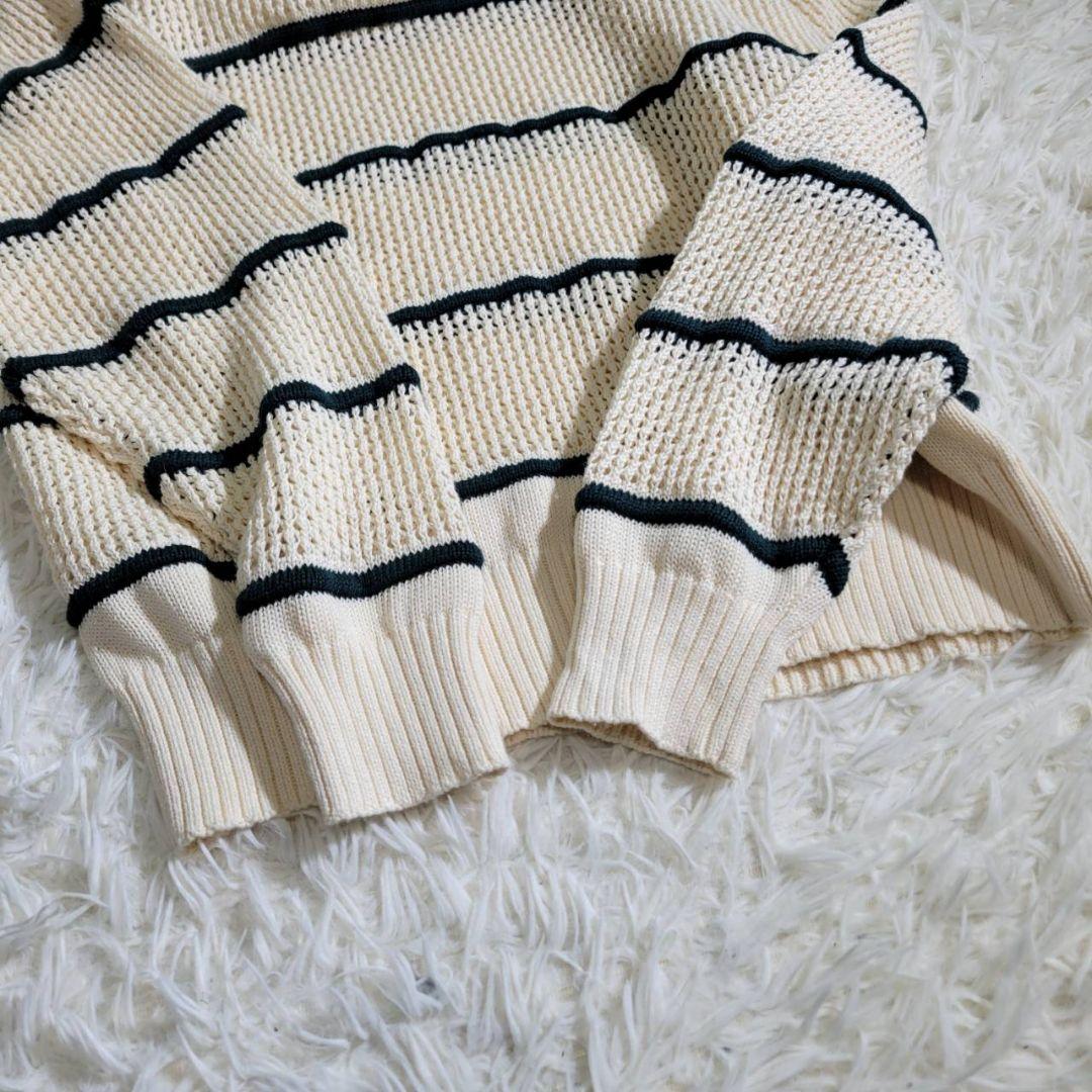美品☆シンゾーン　リネン コットン ニット ボーダー クルーネック　メッシュ