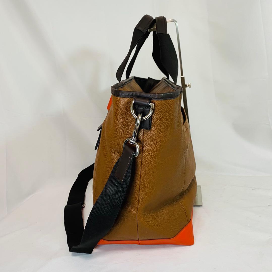 美品　COACH　2WAYトートバッグ　本革　オレンジ　ブラウン　タグ付未使用品