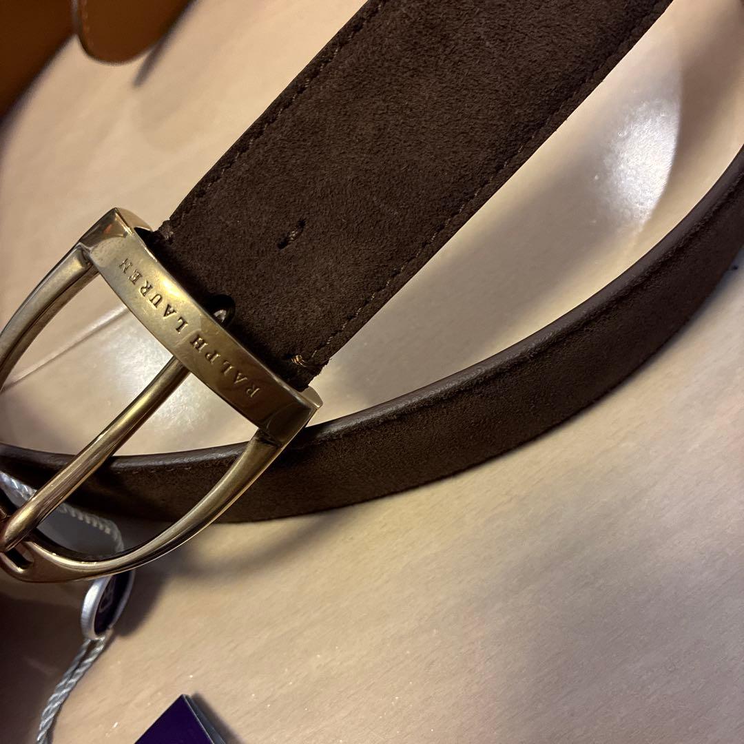 ラルフローレン パープルレーベル新品ブラウンレザーベルトかゴールドカラー金具