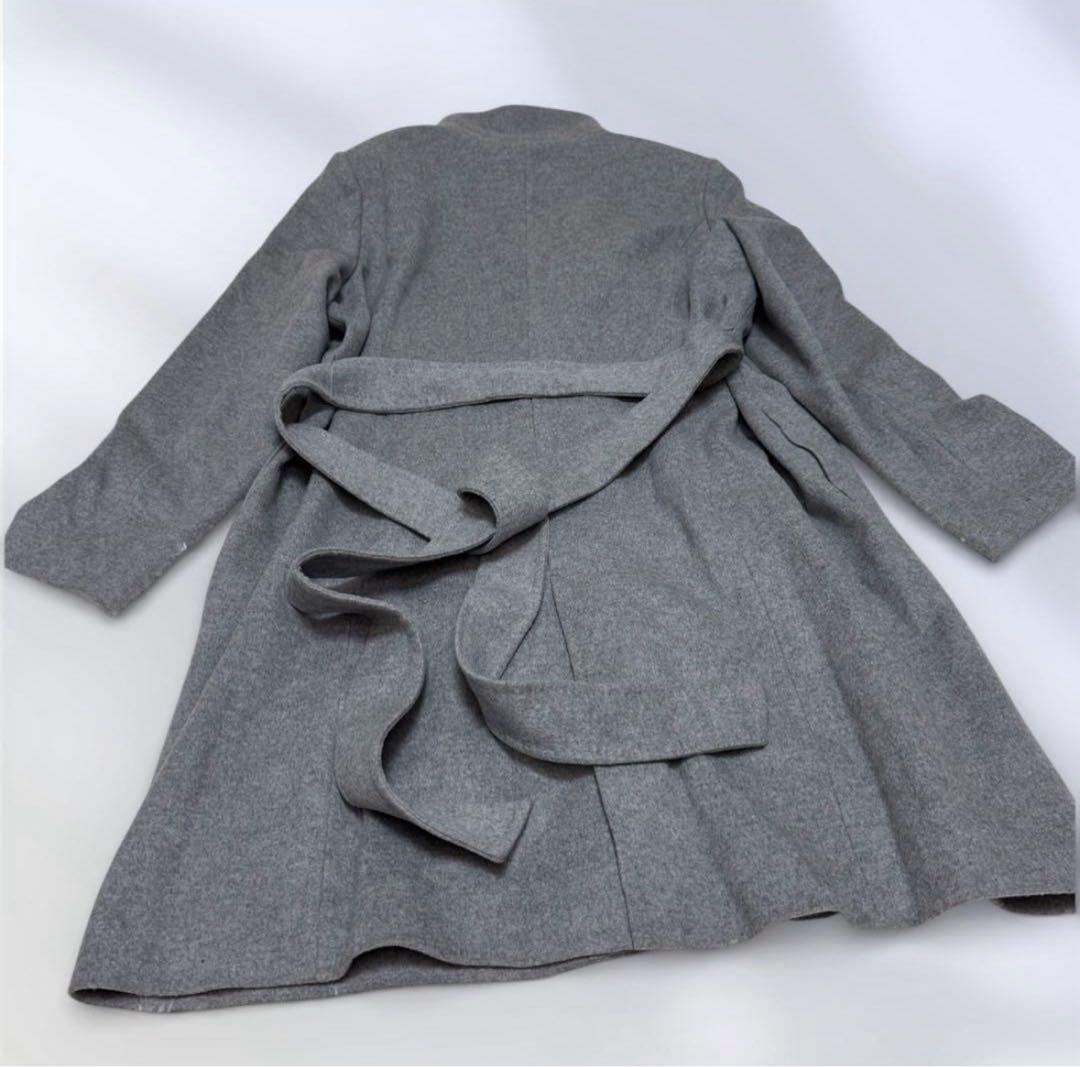 INDIVI カシミヤ混 ウールロングコート 46 ライトグレー 比翼3L 4L