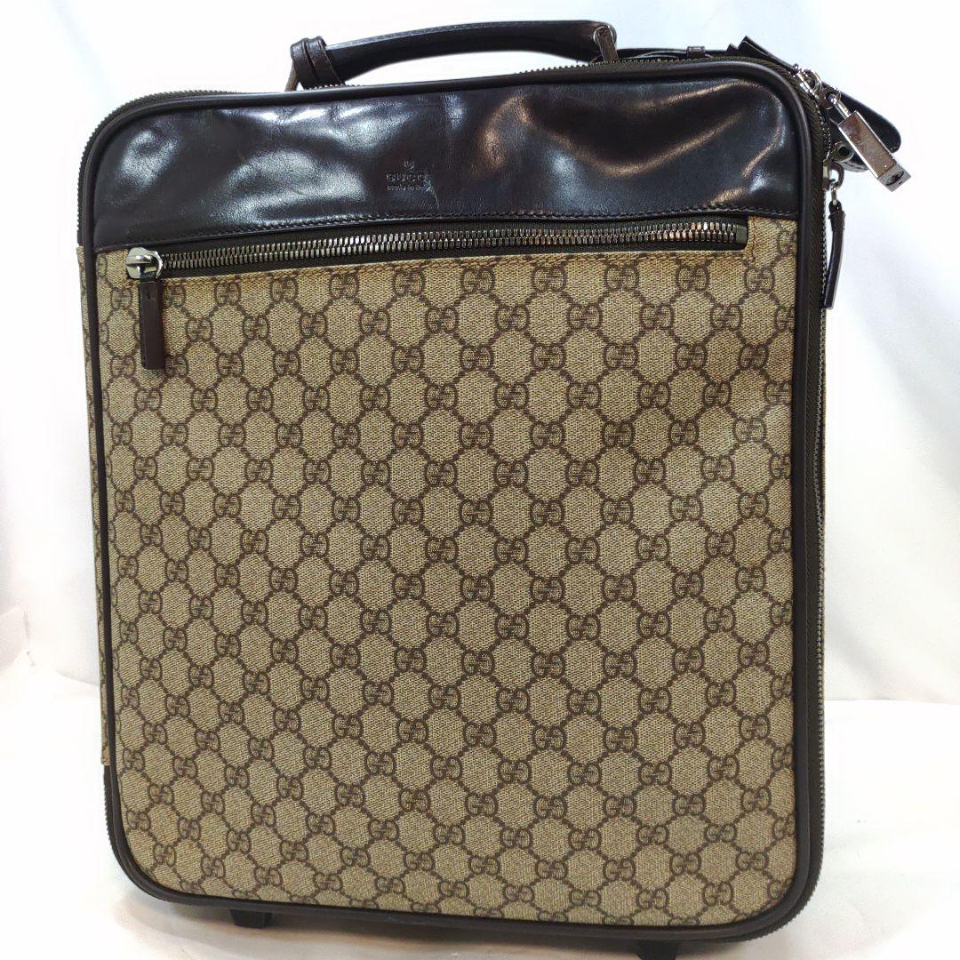 グッチ キャリーケース 旅行鞄 レザー×PVC 大容量 GG柄 ブラウン