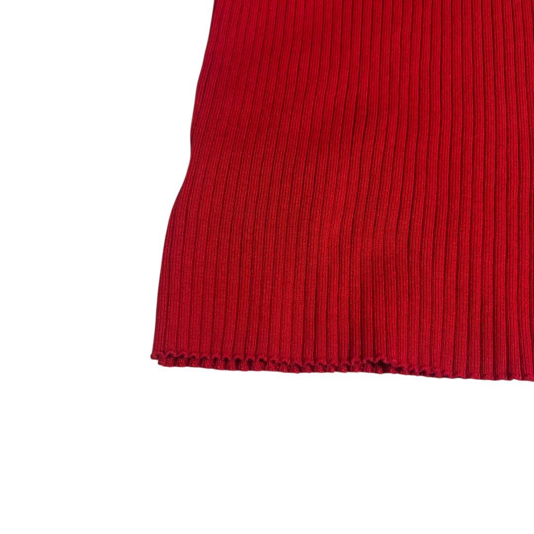 【美品】Courregesクレージュ ロゴ付き半袖リブニット 赤Mブルガリア製