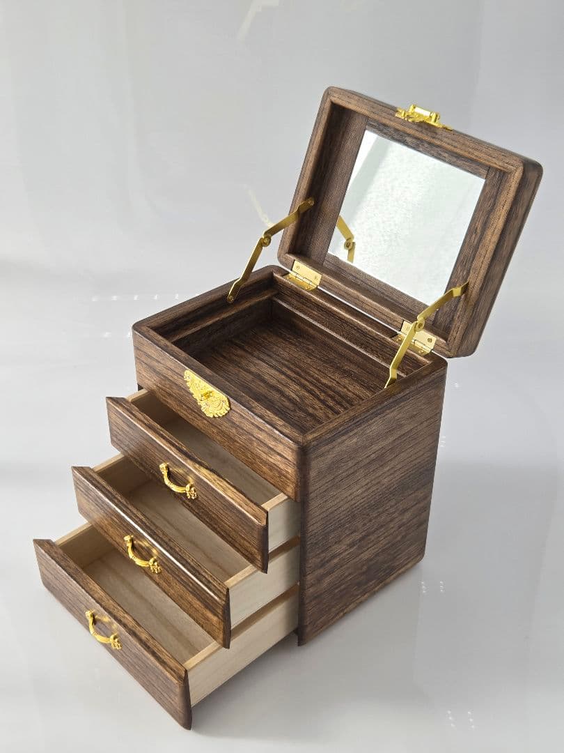 ジュエリーボックス、引き出し3段、ダイソートレイ8枚付き