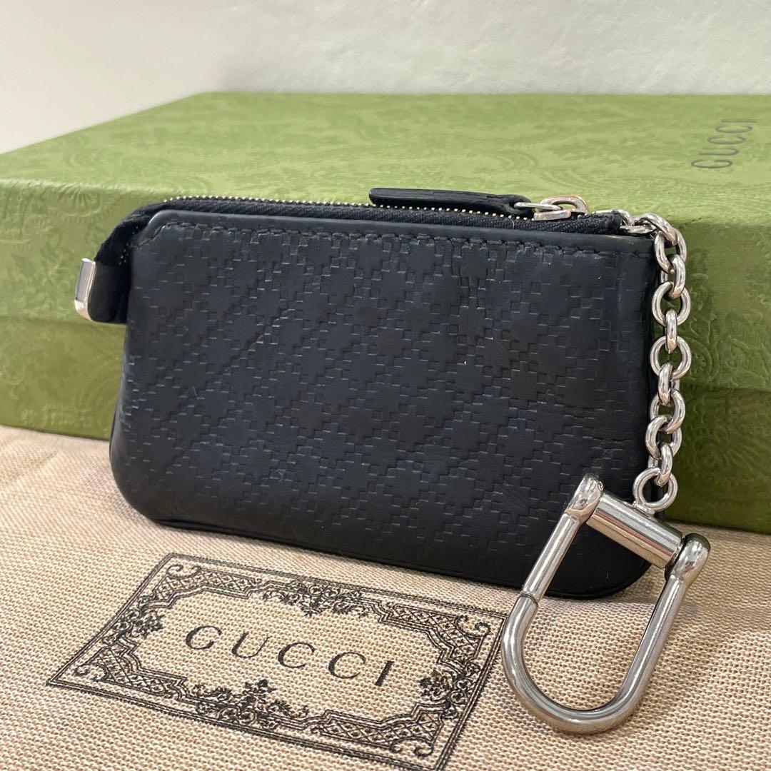 グッチ　ディアマンテ　ケース　キーリング　レザー　黒　こ銭入れ
