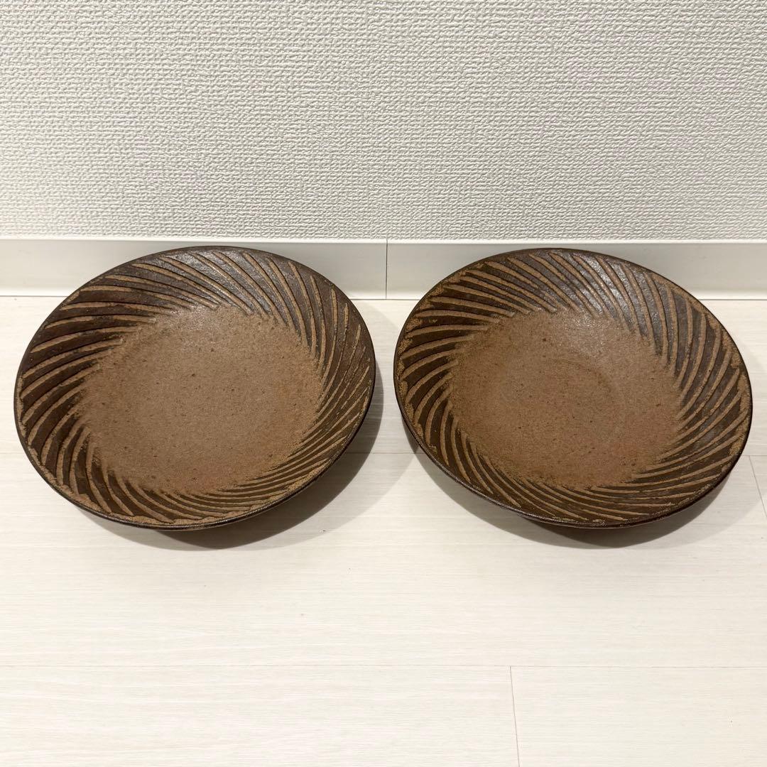 新品 作家 小澤基晴 ブロンズ ぐるぐる 8寸鉢 2枚