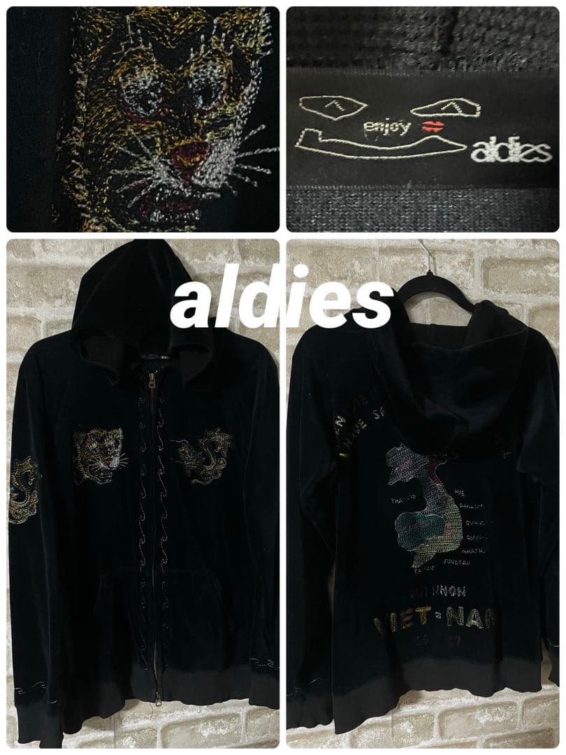 aldies メンズM パーカー　ベトジャン　スカジャン　ベロア　刺繍　ベトナム