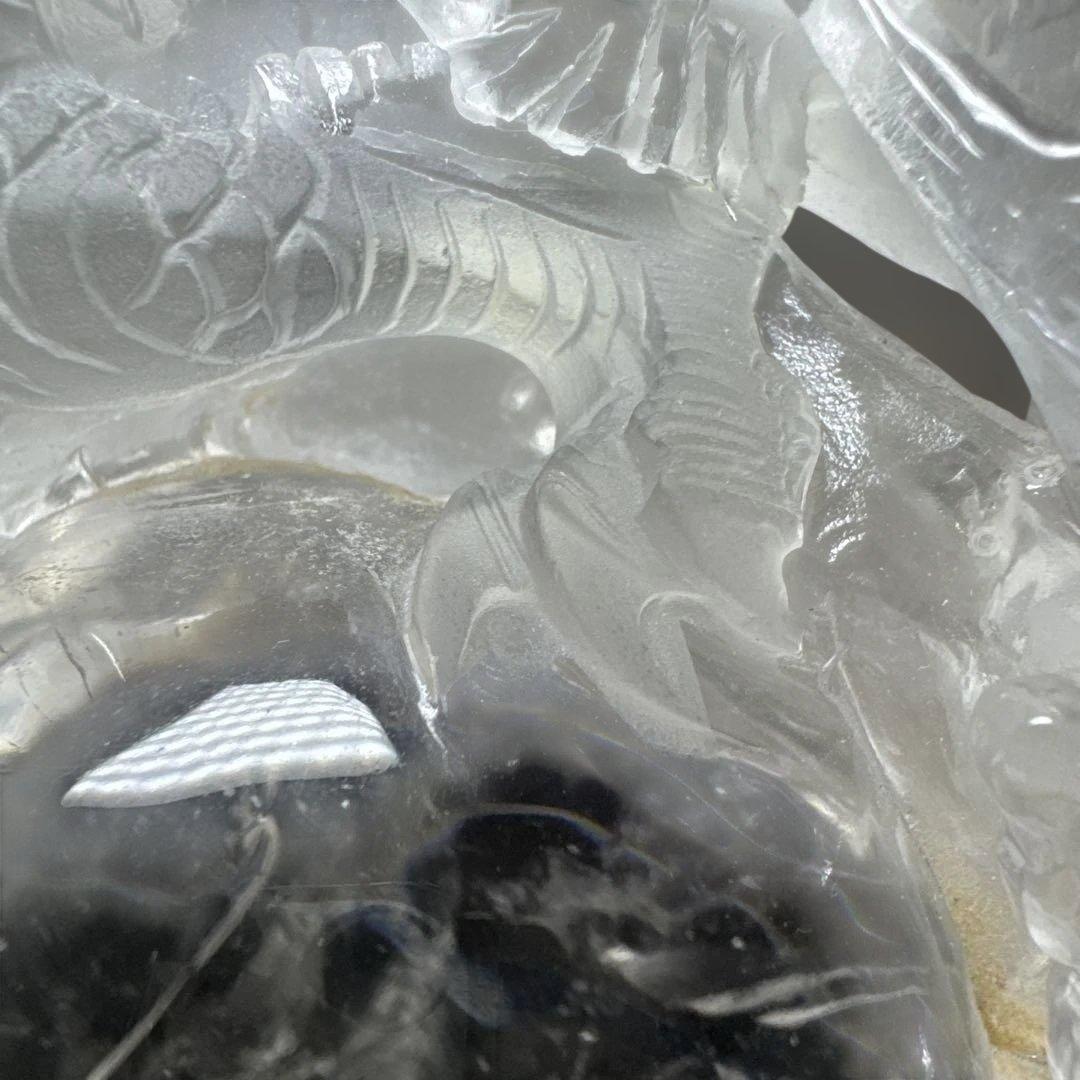 【圧巻3.1kg】天然水晶 双龍彫刻 台座付 巨大玉持ち 置物