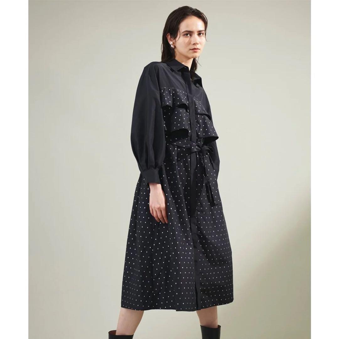 【美品】グレースコンチネンタル 箔ドットシャツワンピース