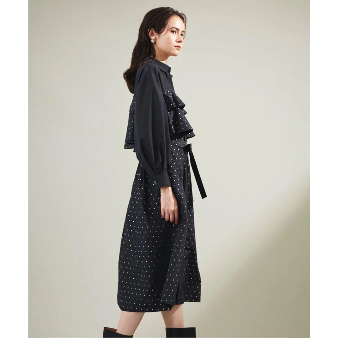 【美品】グレースコンチネンタル 箔ドットシャツワンピース