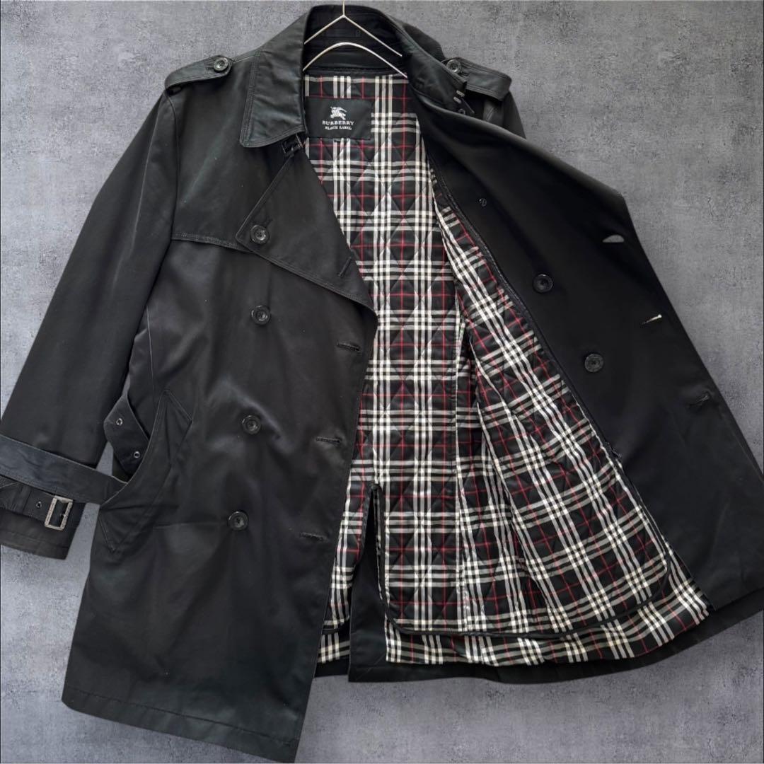 バーバリーブラックレーベル トレンチコート ライナー ノバチェック Lサイズ 黒