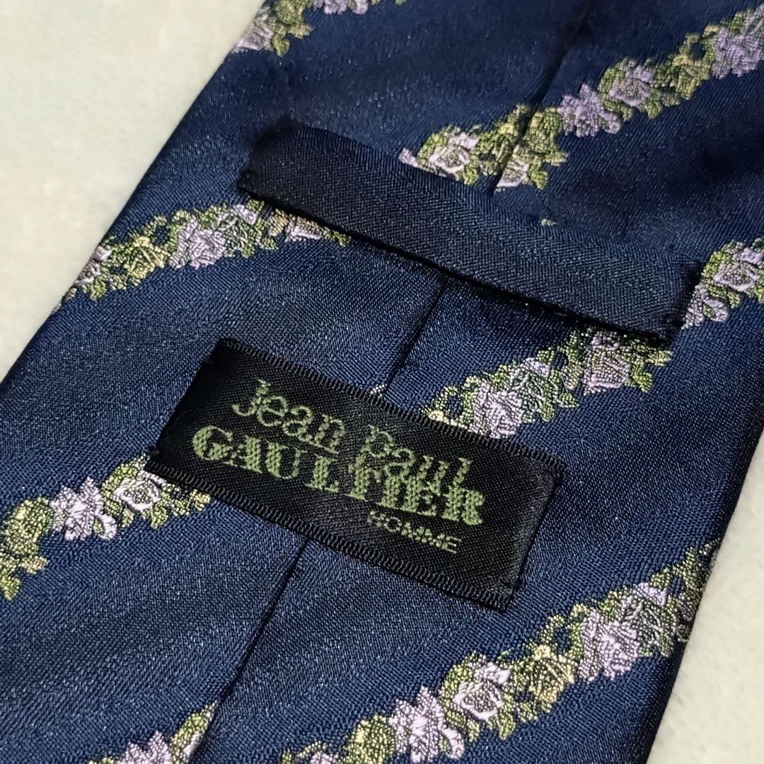 極美品■ジャンポール・ゴルチエ　ネクタイ　レジメンタル花柄　ボタニカル