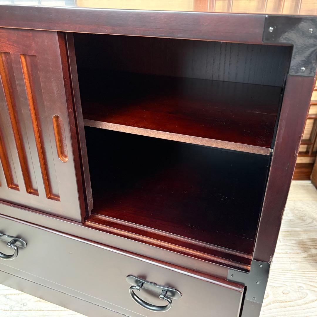 民芸家具木製桐材天然無垢引き戸付きタンスチェスト収納飾り棚箪笥和室インテリア