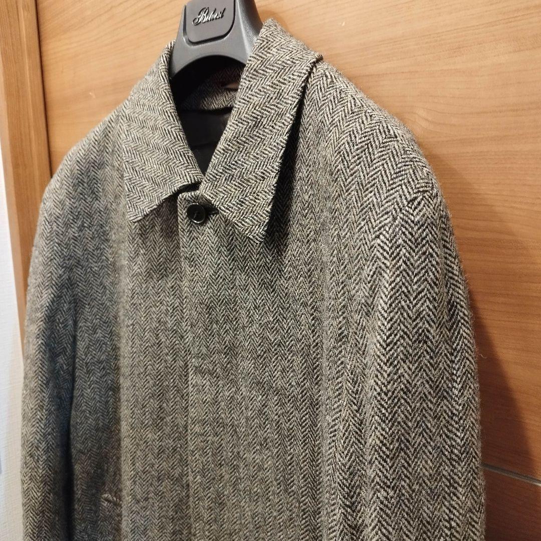 【美品】HARRIS TWEED ヘリンボーン シングル ラグランスリーブコート