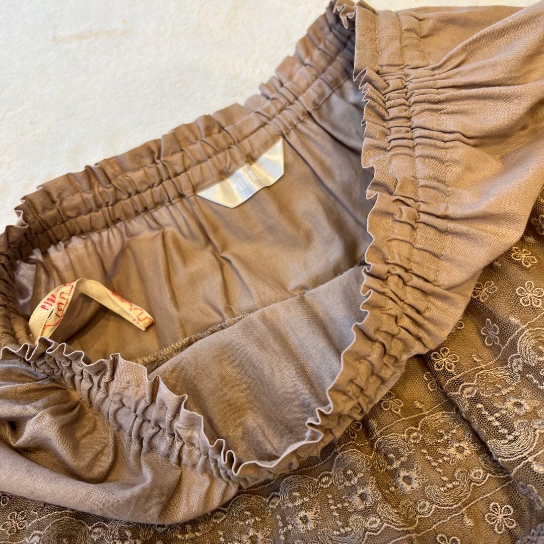 【美品】ピンクハウス　花刺繍チュールレース　かぶせ段々フリルスカート