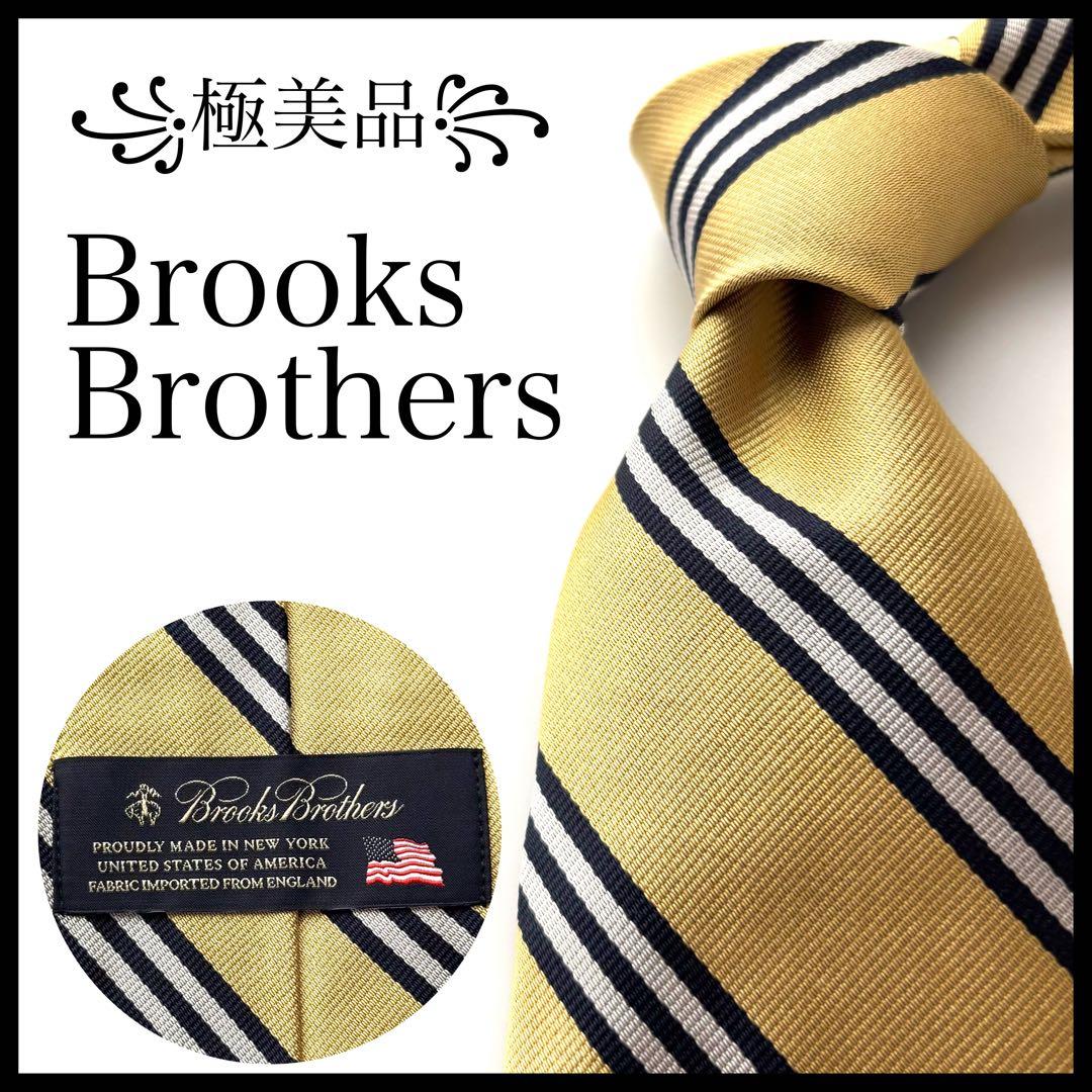 ꧁極美品꧂ ブルックスブラザーズ ネクタイ ストライプ イエロー ホワイト 光沢