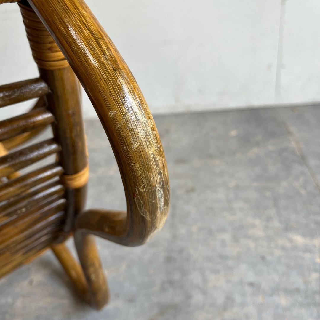 ヴィンテージ ラタン 籐 ガラス テーブル 昭和レトロ z606