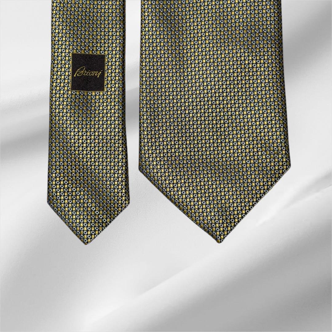 【超美品】ブリオーニ ソリッド調 マイクロチェック イエロー シルバー