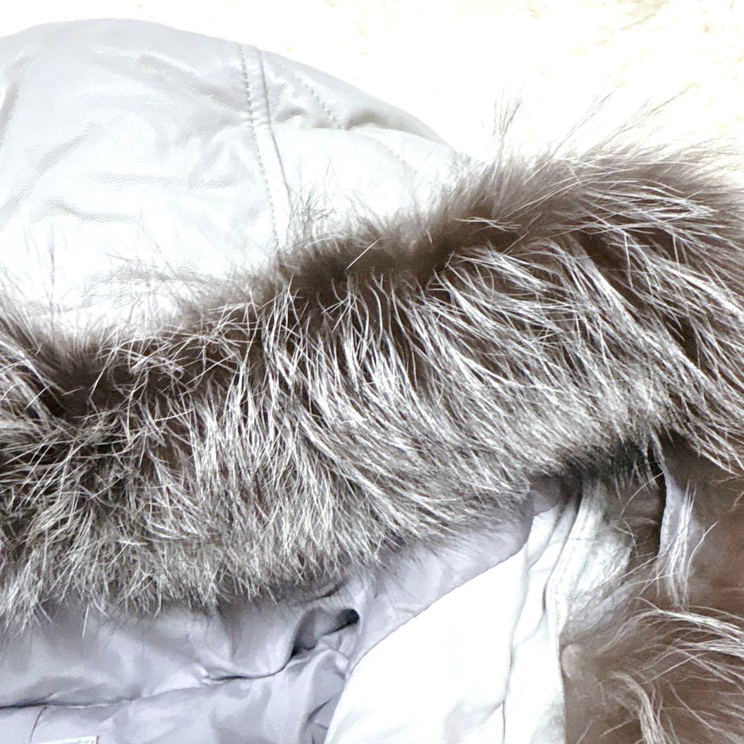 希少ダーマコレクションラムレザーロングダウンコートシルバーフォックスファーグレー