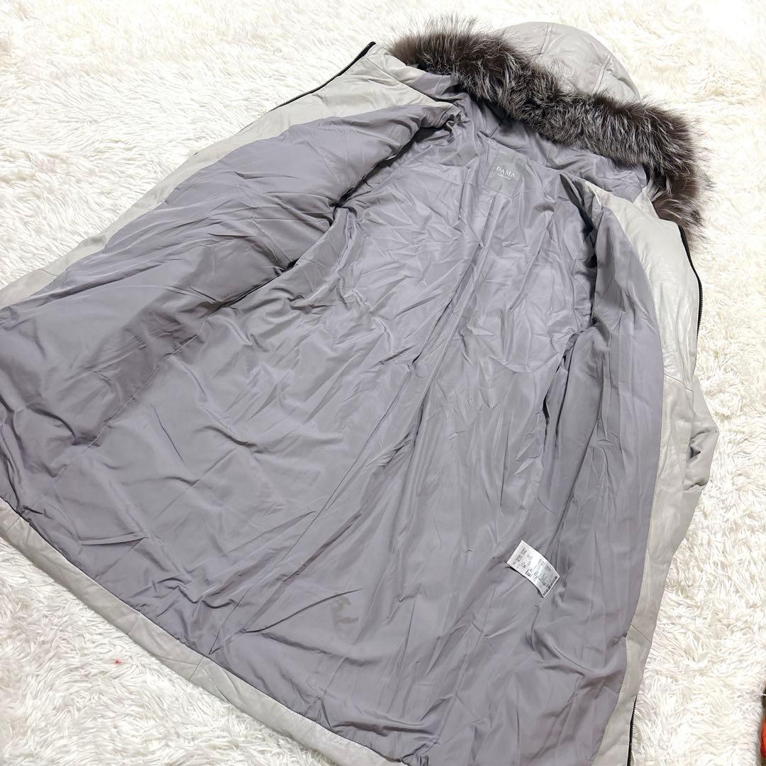 希少ダーマコレクションラムレザーロングダウンコートシルバーフォックスファーグレー