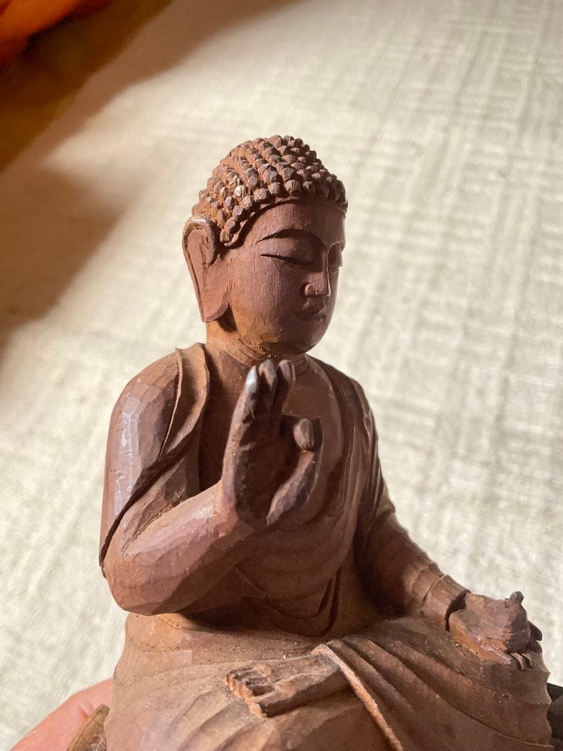 大正末期／木造・阿弥陀如来座像。【舟形後背含む22cm 3分割出来ます】。