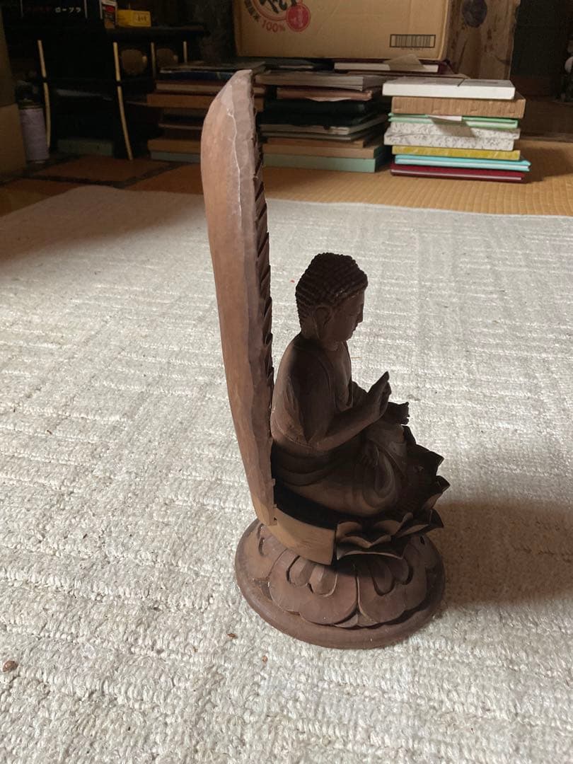 大正末期／木造・阿弥陀如来座像。【舟形後背含む22cm 3分割出来ます】。