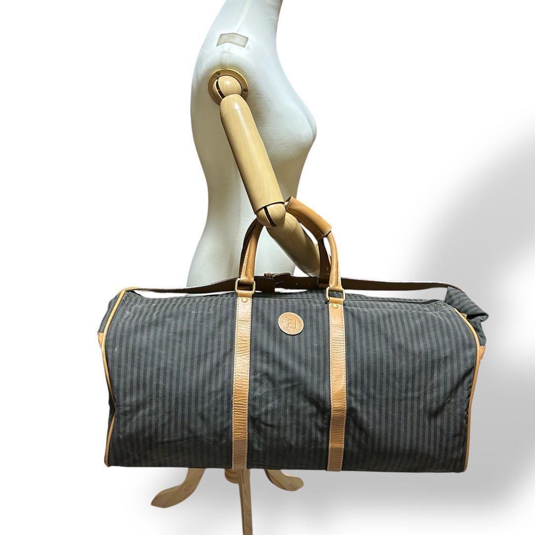 良品 882 フェンディ ボストンバッグ 2way ペカン 南京錠 キャンバス