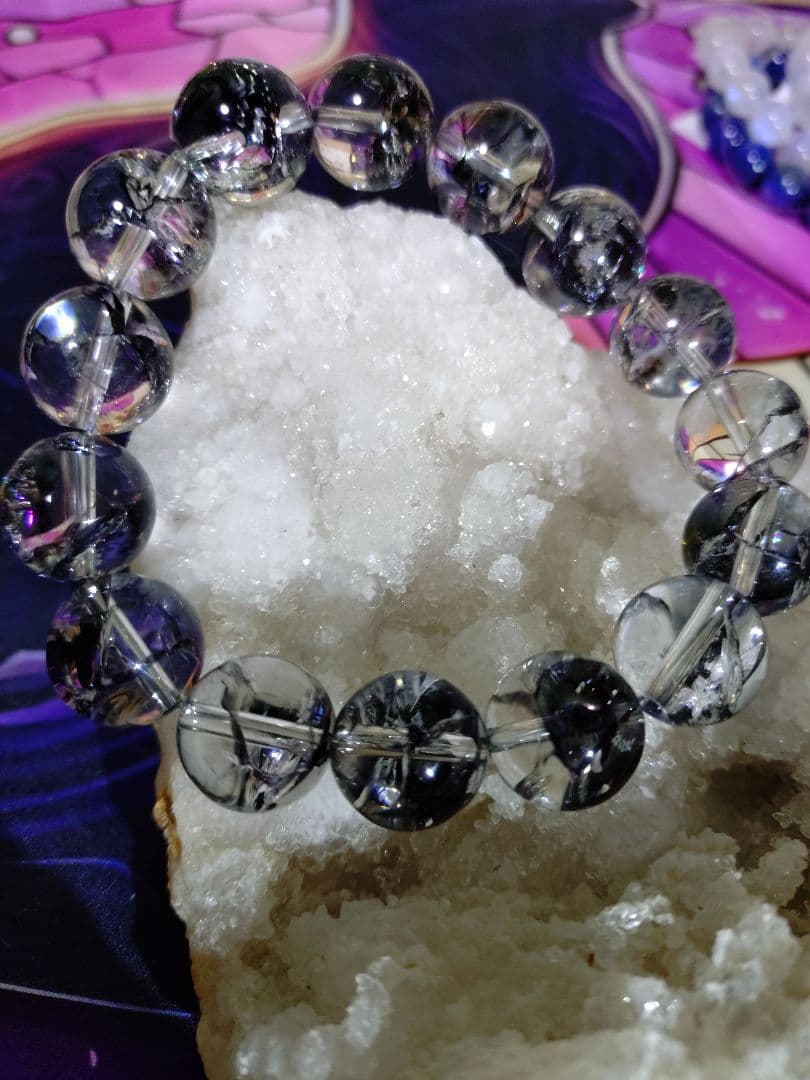 マダガスカル産 グラファイトインクォーツ ブレスレット エレスチャル水晶