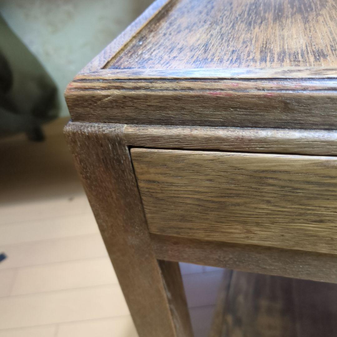 アンティーク古道具フランス取っ手木製サイドテーブル 引き出し付き