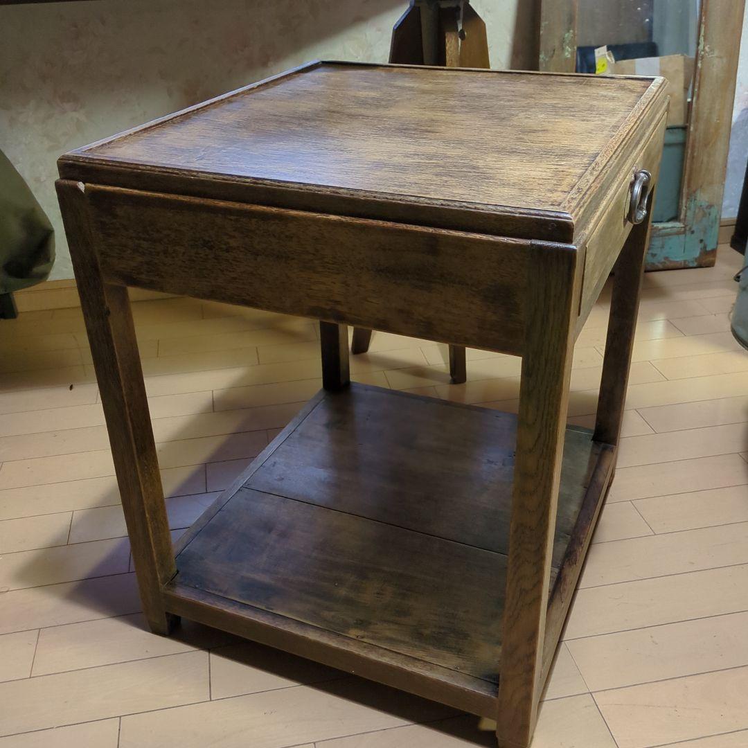 アンティーク古道具フランス取っ手木製サイドテーブル 引き出し付き