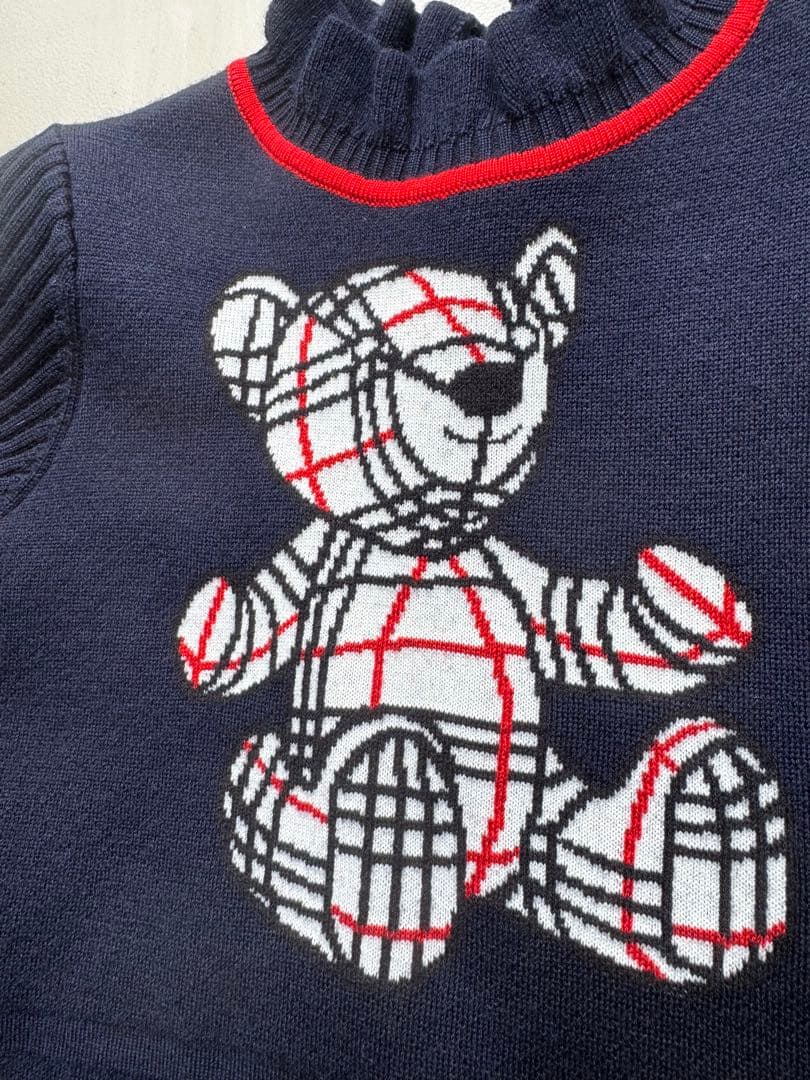 Burberryテディベア刺繍 ネイビー ワンピース 18M