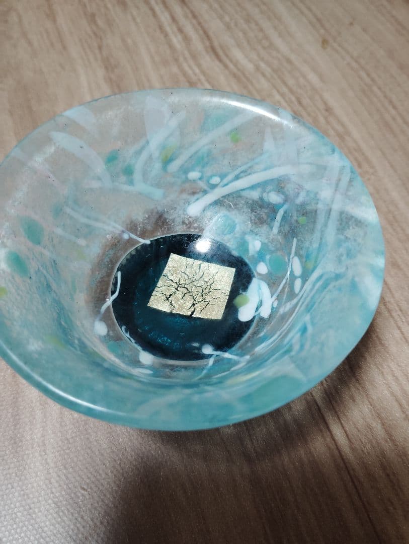 高級金箔入りガラス小鉢　冷酒のお猪口にも！青と緑のマーブル模様 2個