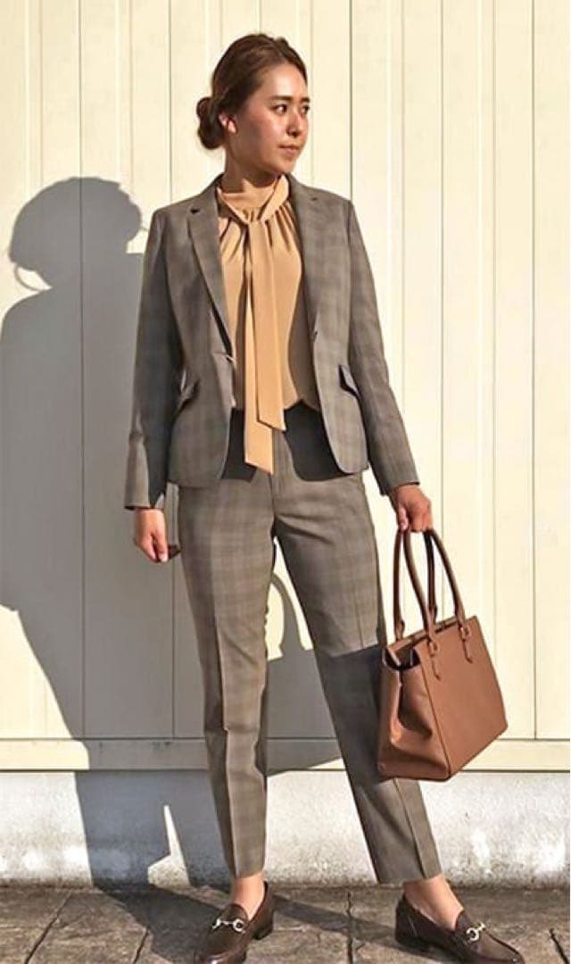 【美品】ビジネススーツ セットアップ パンツスーツ グレンチェック チェック柄