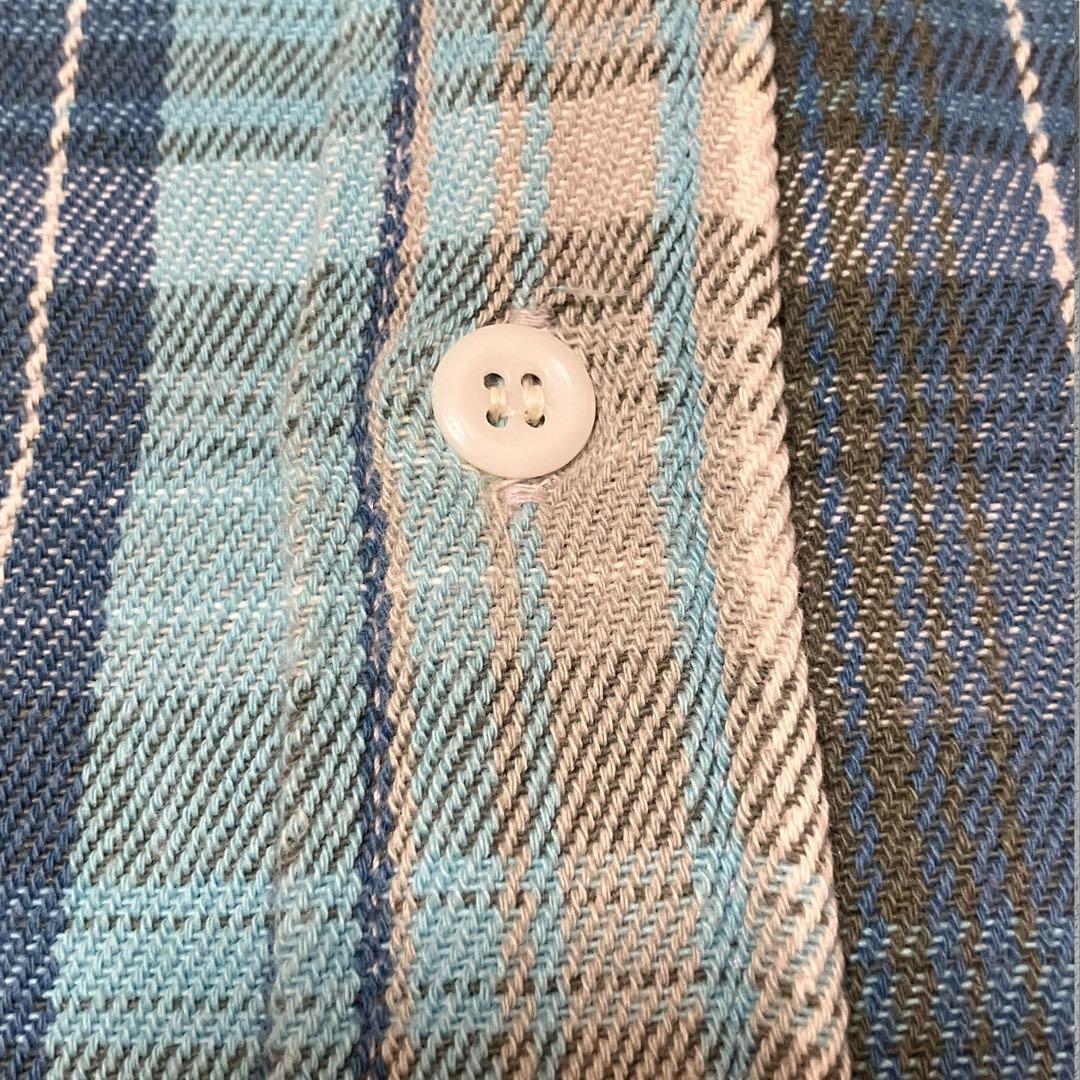 【マチ付】美品リアルマッコイズ ヘビーネルシャツ15 ブルー系 Lot.955L