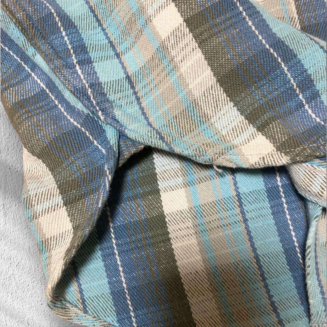 【マチ付】美品リアルマッコイズ ヘビーネルシャツ15 ブルー系 Lot.955L