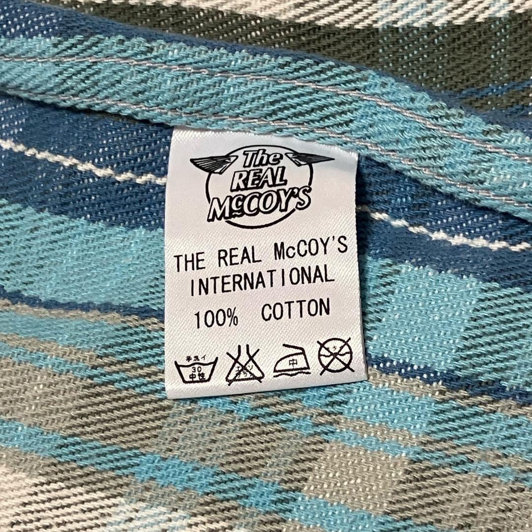 【マチ付】美品リアルマッコイズ ヘビーネルシャツ15 ブルー系 Lot.955L