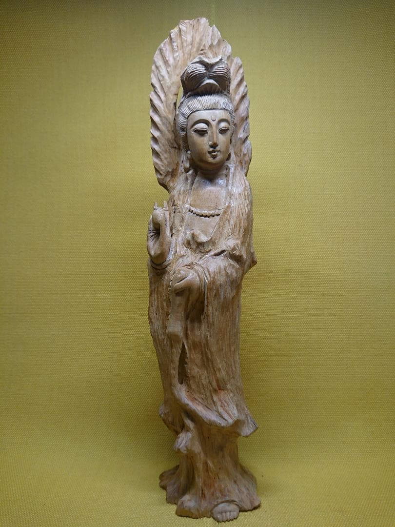 仏教美術　観音　仏像　木彫　置物　インテリア　工芸品　美術品　A1282