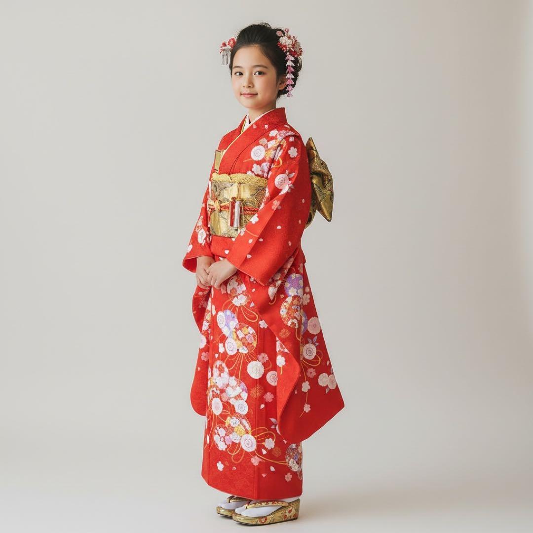 ◎mk-636　未着用　七五三　女の子　着物・襦袢セット　7歳　　1-22