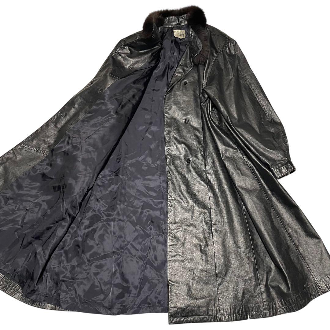 【ANGEL】本革 マキシ丈リアルレザーダブルチェスターコート 日本製 黒 XL