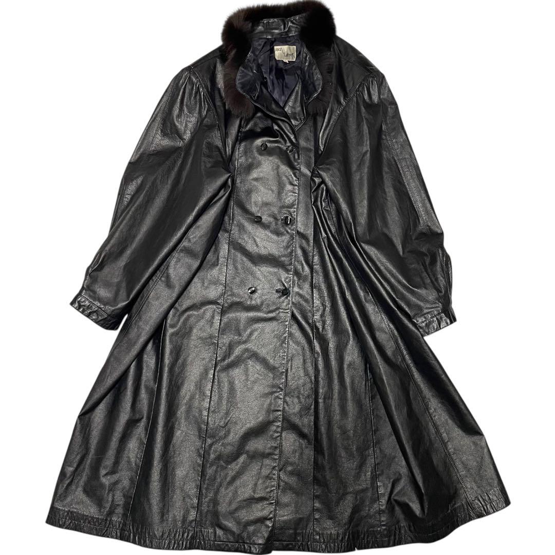 【ANGEL】本革 マキシ丈リアルレザーダブルチェスターコート 日本製 黒 XL