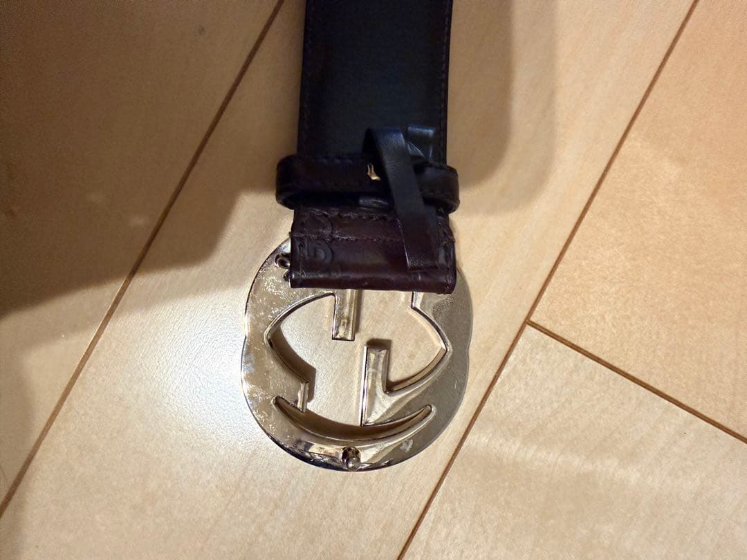Gucci ブラウンモノグラムレザーベルト ロゴバックル