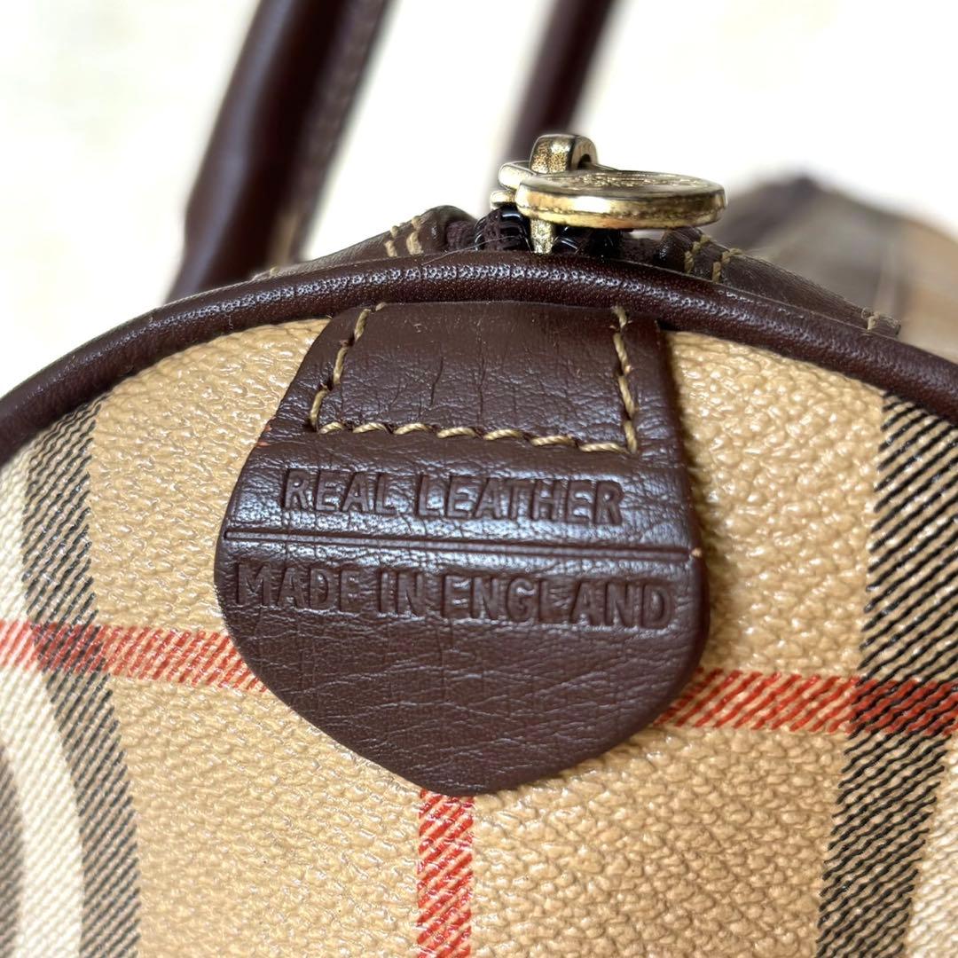 【美品】バーバリー　ミニボストン ノバチェック PVC レザー シャドーホース