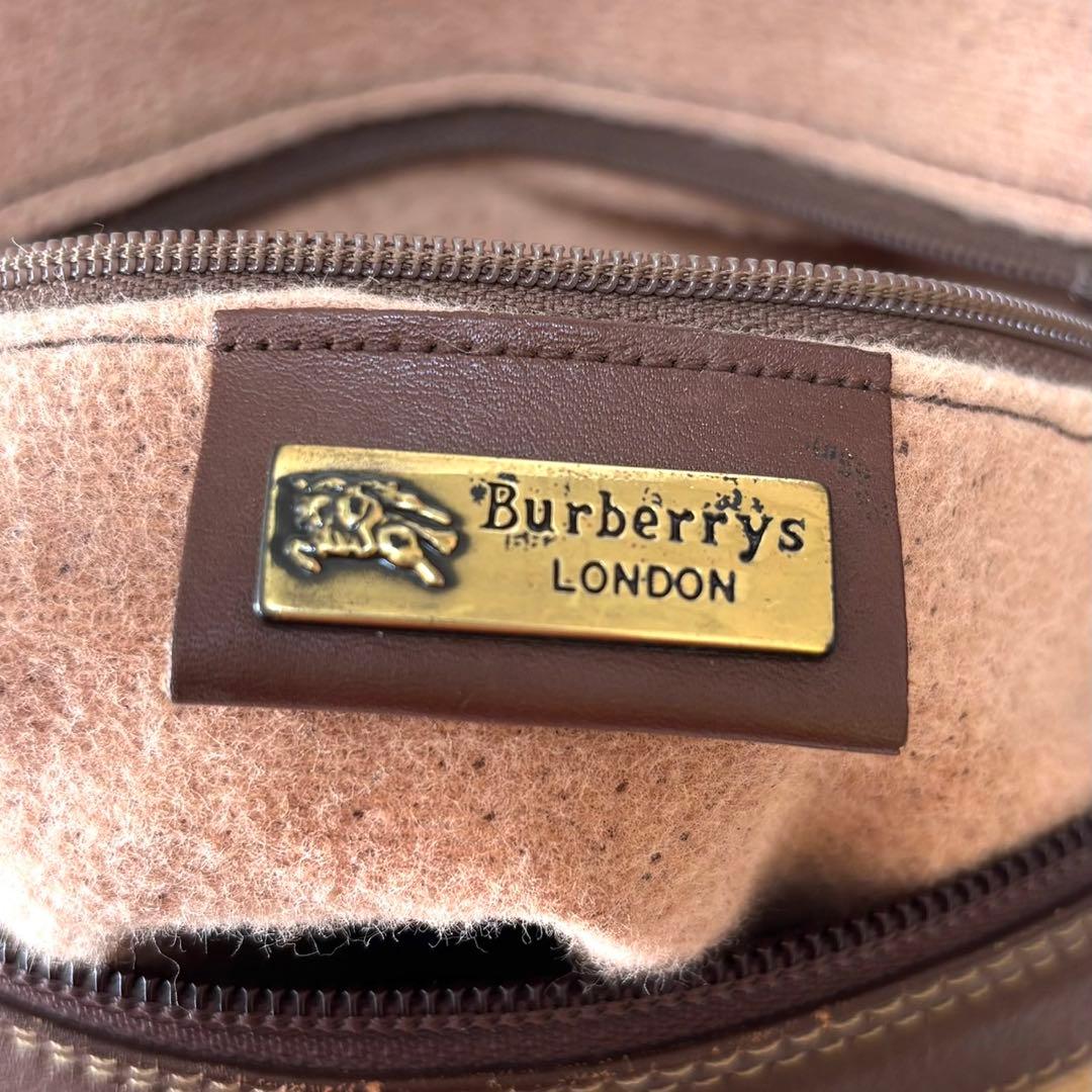 【美品】バーバリー　ミニボストン ノバチェック PVC レザー シャドーホース